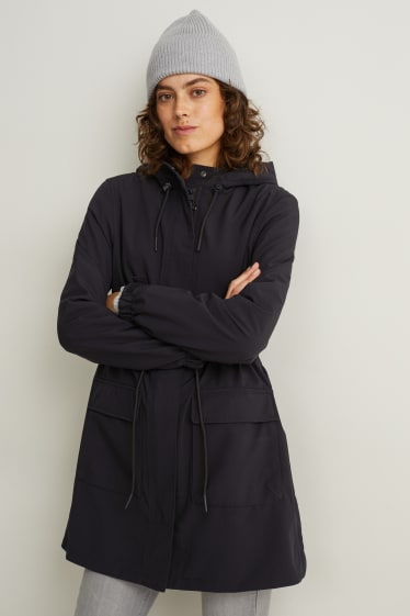 Women - Softshell coat with hood - 4-way stretch - black