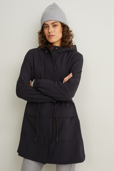 Damen - Softshellmantel mit Kapuze - 4 Way Stretch - schwarz