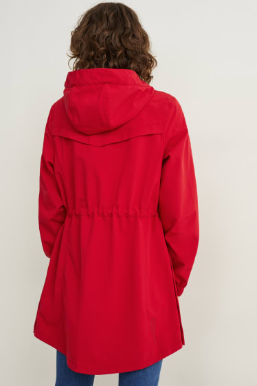 Femmes - Manteau à coquille souple à capuche - 4 Way Stretch - rouge foncé