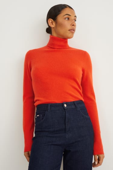 Dámské - Kašmírový svetr s rolákem - tmavě oranžová
