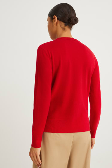 Mujer - Jersey básico - mezcla de lana con cachemir - rojo