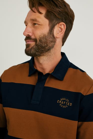 Heren - Poloshirt - gestreept - bruin / donkerblauw