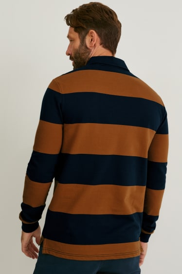 Heren - Poloshirt - gestreept - bruin / donkerblauw