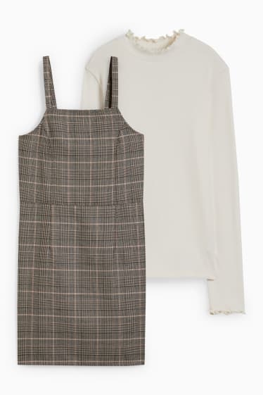 Kinder Mädchen - Set - Langarmshirt und Kleid - 2 teilig - beige