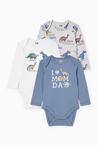 Babies - Multipack of 3 - dinosaur - baby bodysuit - blue