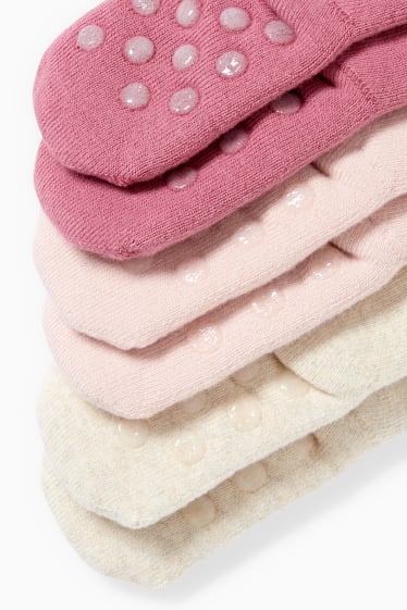 Bebés niñas - Pack de 3 - ositos - calcetines antideslizantes con dibujo para bebé - beige claro