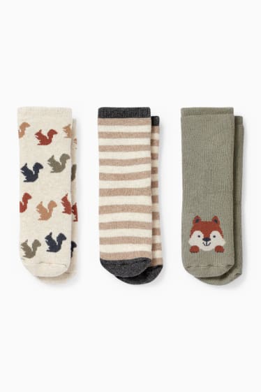 Bébés - Lot de 3 - animaux de la forêt - chaussettes antidérapantes pour nouveau-né - vert