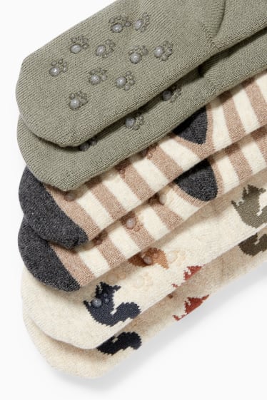 Bébés - Lot de 3 - animaux de la forêt - chaussettes antidérapantes pour nouveau-né - vert