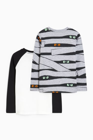 Dětské - Multipack 2 ks - halloweenské tričko s dlouhým rukávem - světle šedá-žíhaná