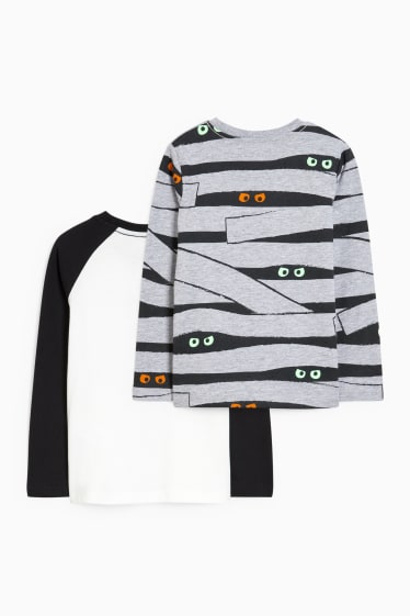 Kinder Jungen - Multipack 2er - Halloween-Langarmshirt - hellgrau-melange