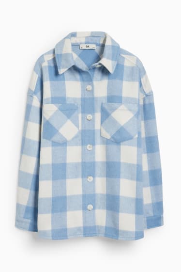 Kinderen: meisjes - Flanellen blouse - geruit - wit / lichtblauw