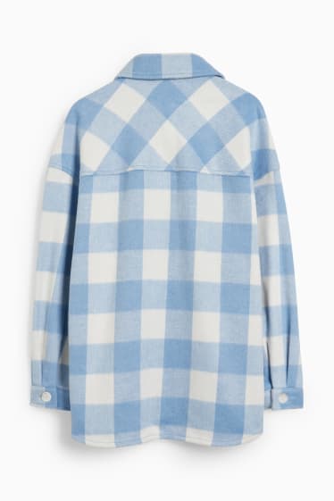 Kinderen: meisjes - Flanellen blouse - geruit - wit / lichtblauw