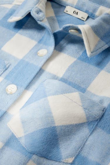 Kinderen: meisjes - Flanellen blouse - geruit - wit / lichtblauw