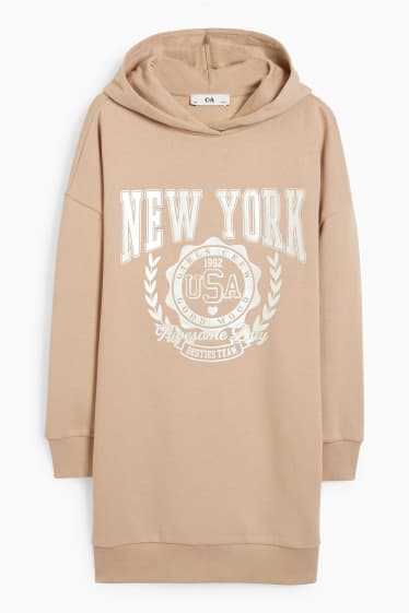 Kinder Mädchen - Sweatkleid mit Kapuze - taupe