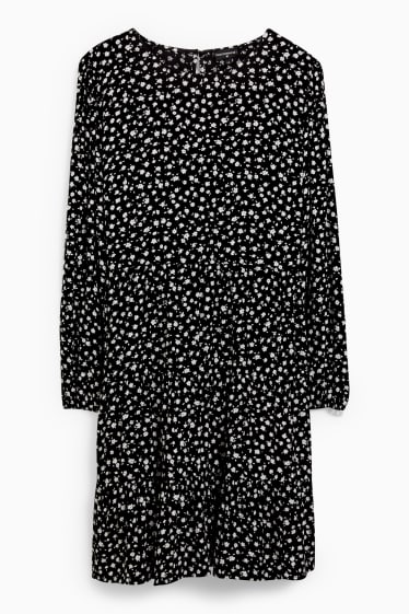 Damen - Viskose-Kleid - geblümt - schwarz