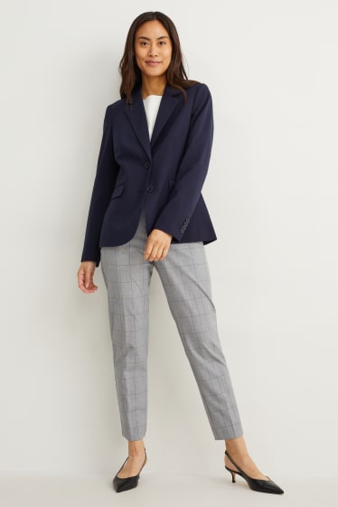 Women - Business trousers - mid-rise waist - slim fit - Mix & match - check - gray