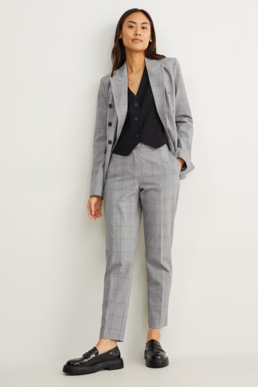Women - Business trousers - mid-rise waist - slim fit - Mix & match - check - gray