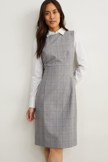 Mujer - Vestido de tubo de oficina - Mix & Match - de cuadros - gris