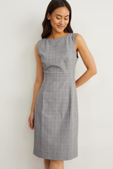 Mujer - Vestido de tubo de oficina - Mix & Match - de cuadros - gris