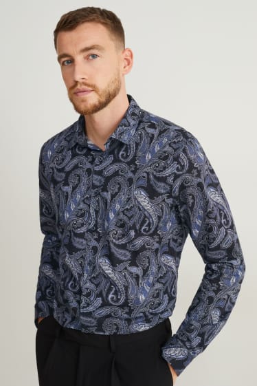 Hommes - Chemise de bureau - slim fit - col cutaway - facile à repasser - bleu foncé