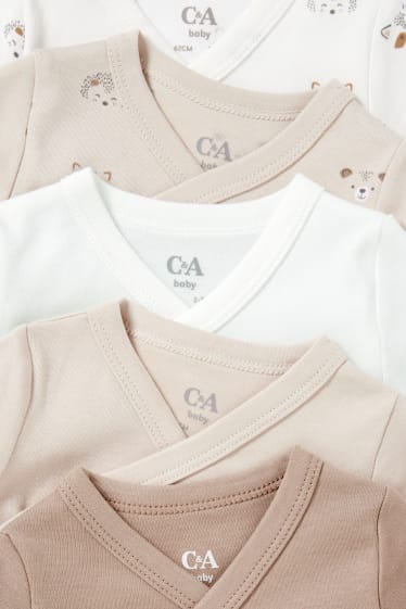 Unisex - Set van 5 - wikkelrompertje - licht beige