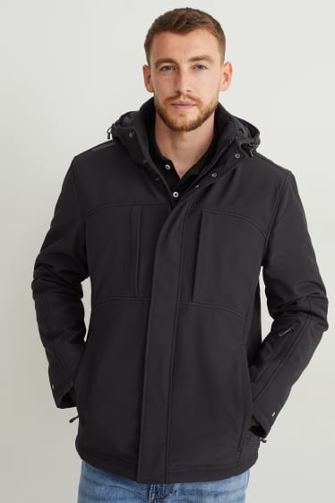 Hommes - Veste softshell à capuche - déperlante - noir