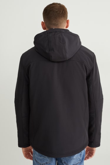 Hommes - Veste softshell à capuche - déperlante - noir