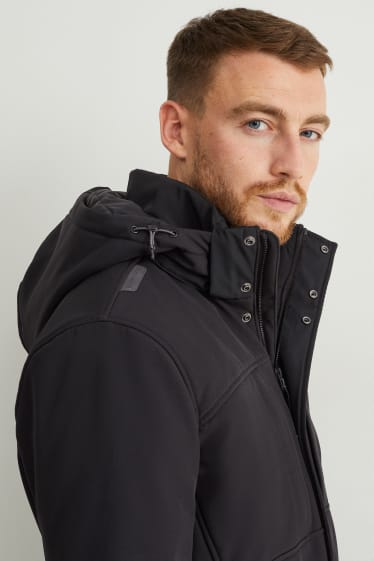 Herren - Softshelljacke mit Kapuze - wasserabweisend - schwarz