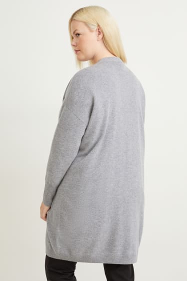 Damen - Lange Kaschmir-Strickjacke - grau-melange