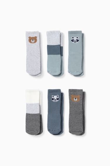 Unisex - Confezione da 6 - animali selvatici - calze antiscivolo con motivo per neonati - grigio