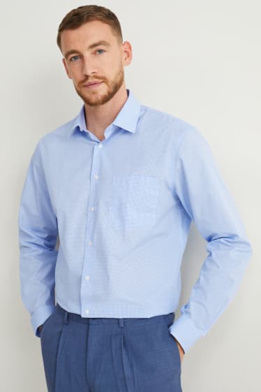 Hommes - Chemise de bureau - regular fit - col kent - facile à repasser - à carreaux - bleu / blanc