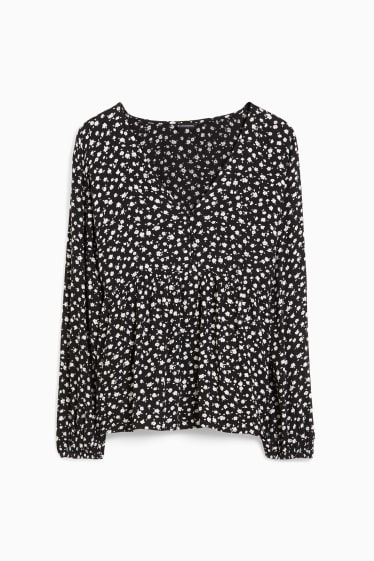 Dames - CLOCKHOUSE - blouse - gebloemd - zwart