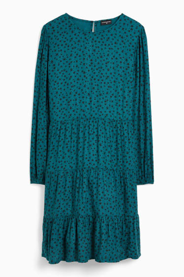 Dames - Jurk van viscose - gebloemd - petrol