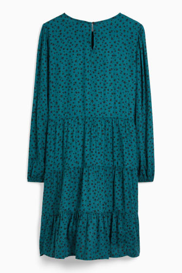 Dames - Jurk van viscose - gebloemd - petrol