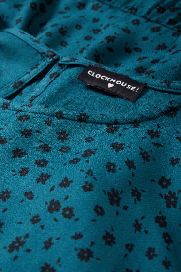 Dames - Jurk van viscose - gebloemd - petrol