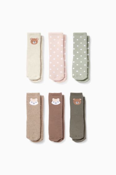 Neonate - Confezione da 6 - animali selvatici - calze antiscivolo con motivo per neonati - beige chiaro