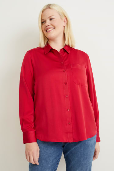 Donna - Blusa di raso - rosso scuro