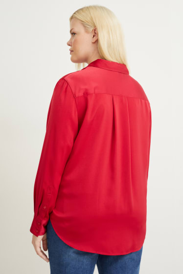 Women - Satin blouse - dark red