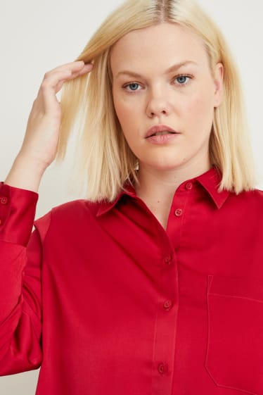 Donna - Blusa di raso - rosso scuro