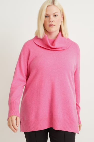 Donna - Maglione di cashmere con collo a dolcevita - fucsia