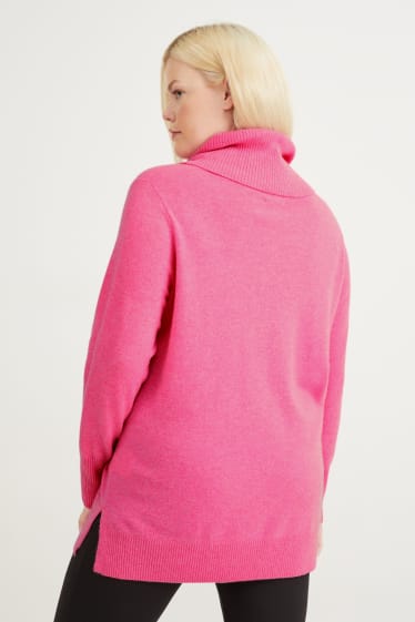 Women - Cashmere polo neck jumper - pink