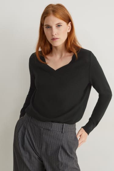 Damen - Basic-Merino-Pullover - schwarz