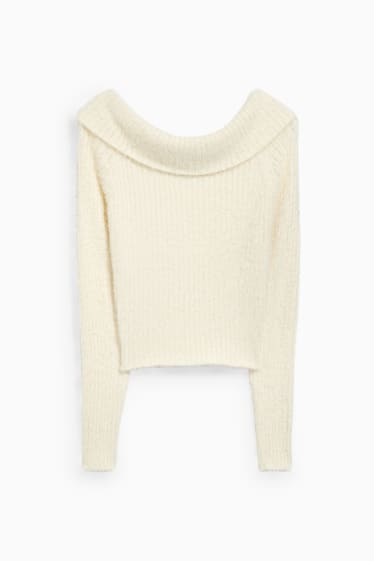 Damen - Pullover - gerippt - weiß