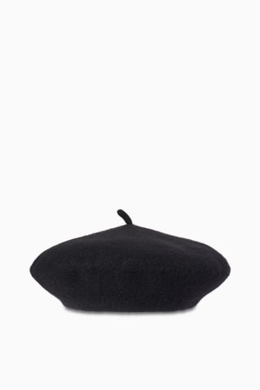 Women - Woollen beret - black