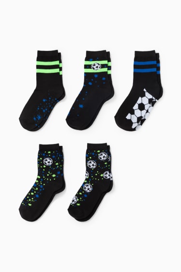 Kinderen - Set van 5 paar - voetbal - sokken met motief - zwart