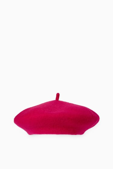 Women - Woollen beret - dark rose