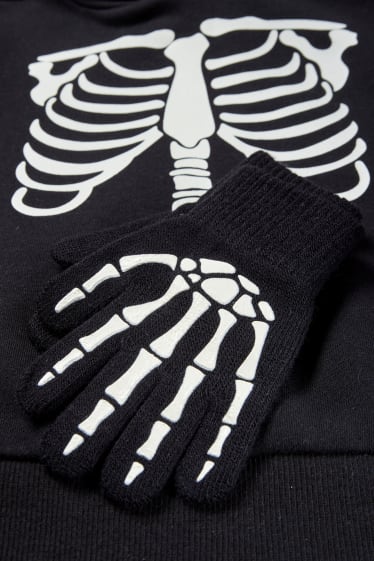 Kinderen - Set - hoodie en handschoenen - Glow in the dark - zwart