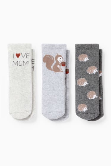 Neonate - Confezione da 3 - animali selvatici - calze con motivo - grigio chiaro melange