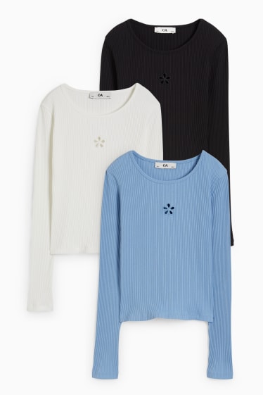 Enfants filles - Lot de 3 - hauts à manches longues - blanc crème