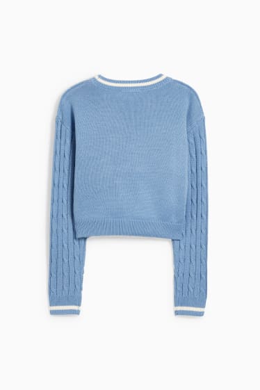 Kinder Mädchen - Pullover - Zopfmuster - blau